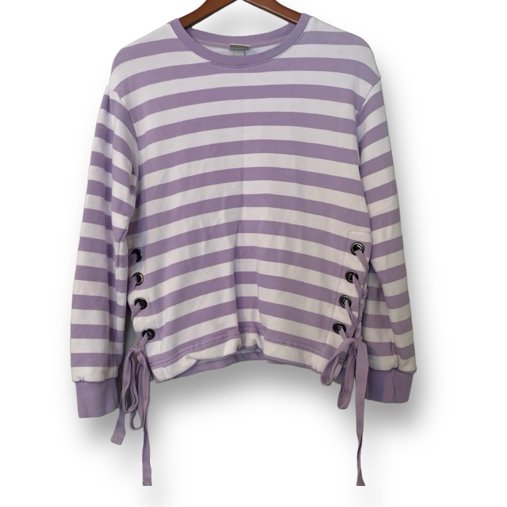 [a new day] Lavender Striped Pullover